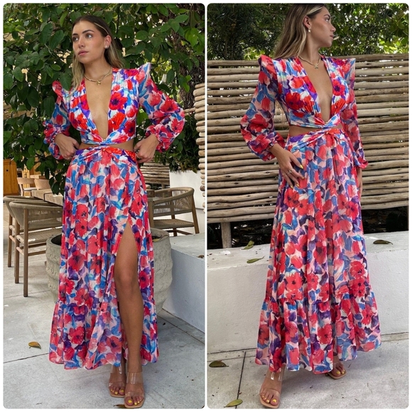 PatBO | Dresses | Patbo Violet Plunge Cutout Dress Floral Beach Summer  Small | Poshmark